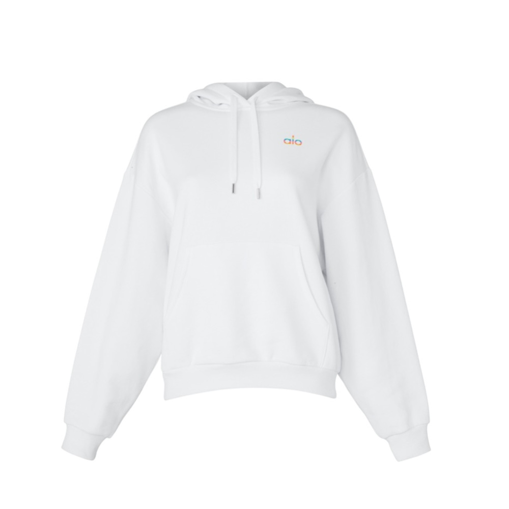 Alo Yoga White Sweatshirt with Rainbow Logo